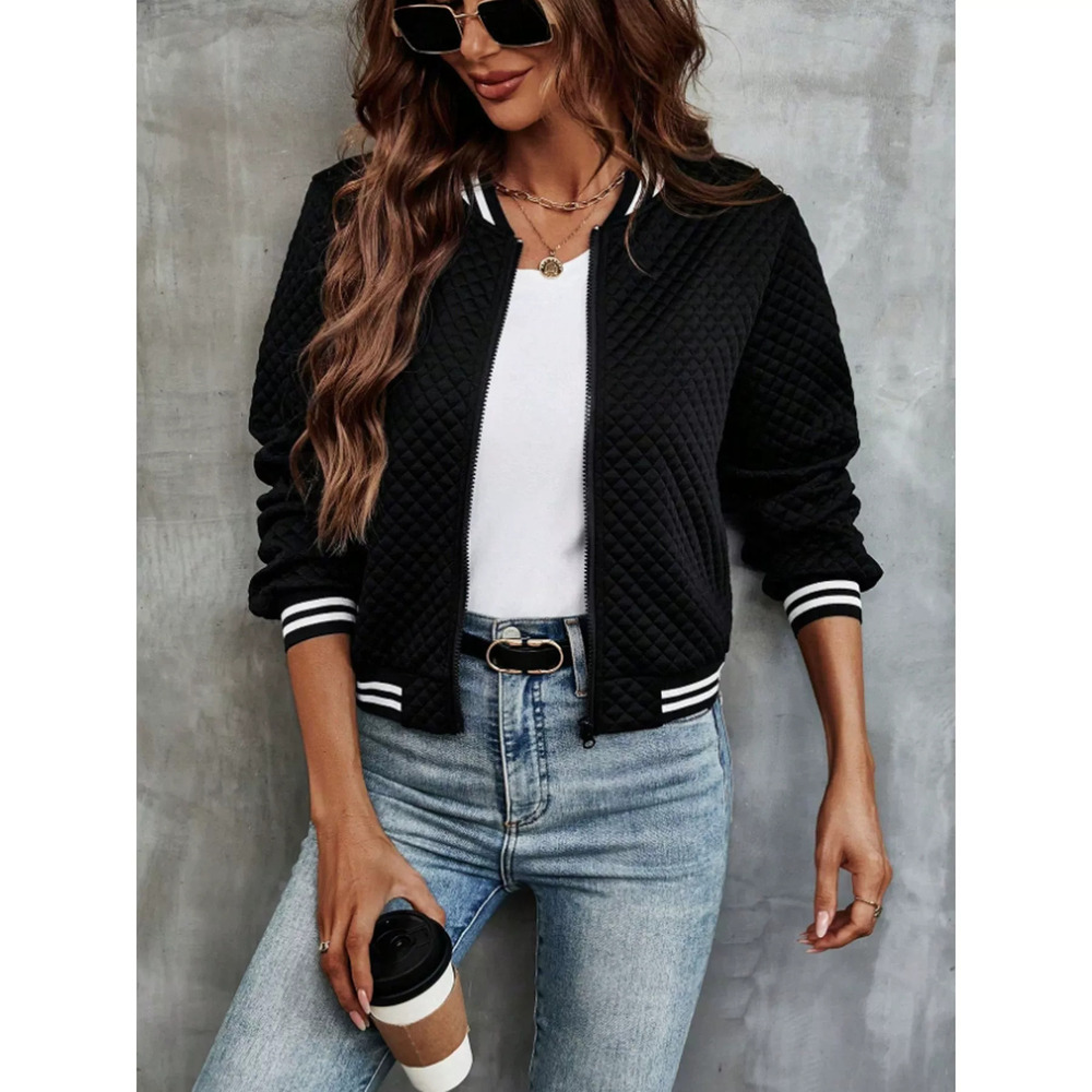 Zara Fall Winter Lace Patchwork Long Sleeve Baseball Collar Jacket